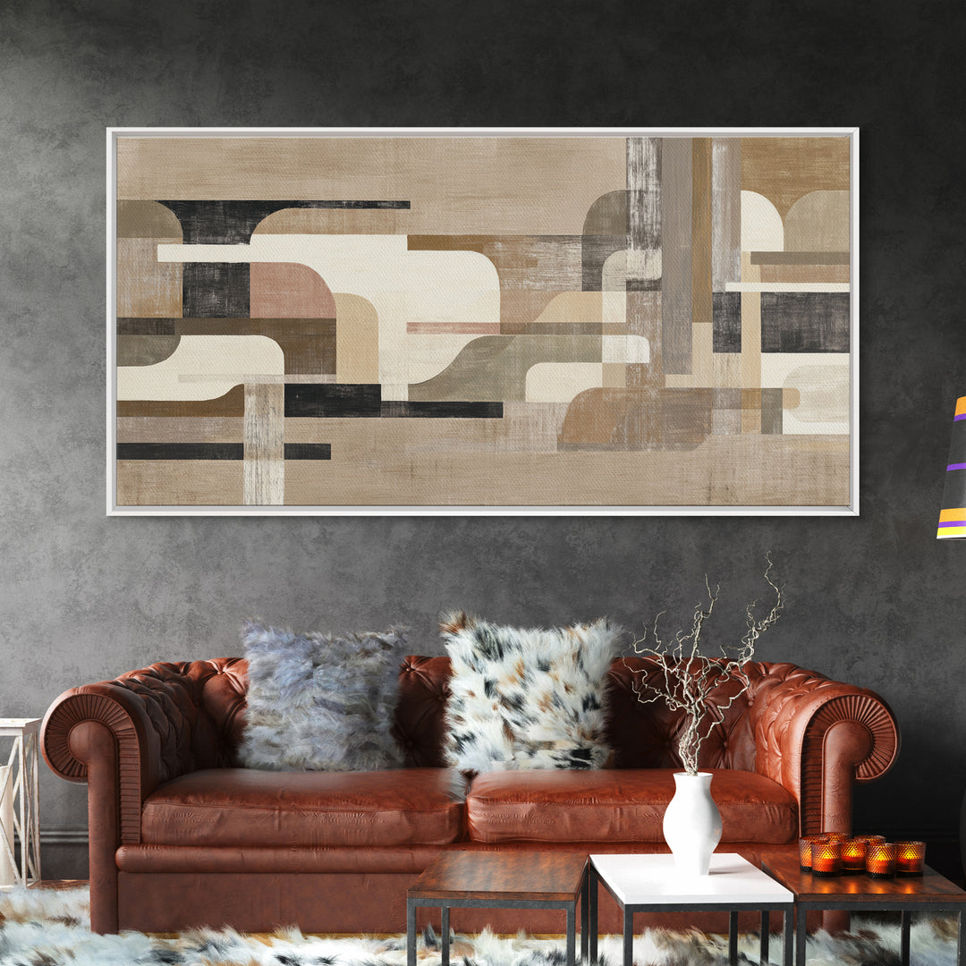 Warm Taupe Abstract Waves Framed Canvas Print, Above Bed Art, Contemporary Art, Bedroom Decor, Serenity, Textured Wall Art, ABA-2x1-83