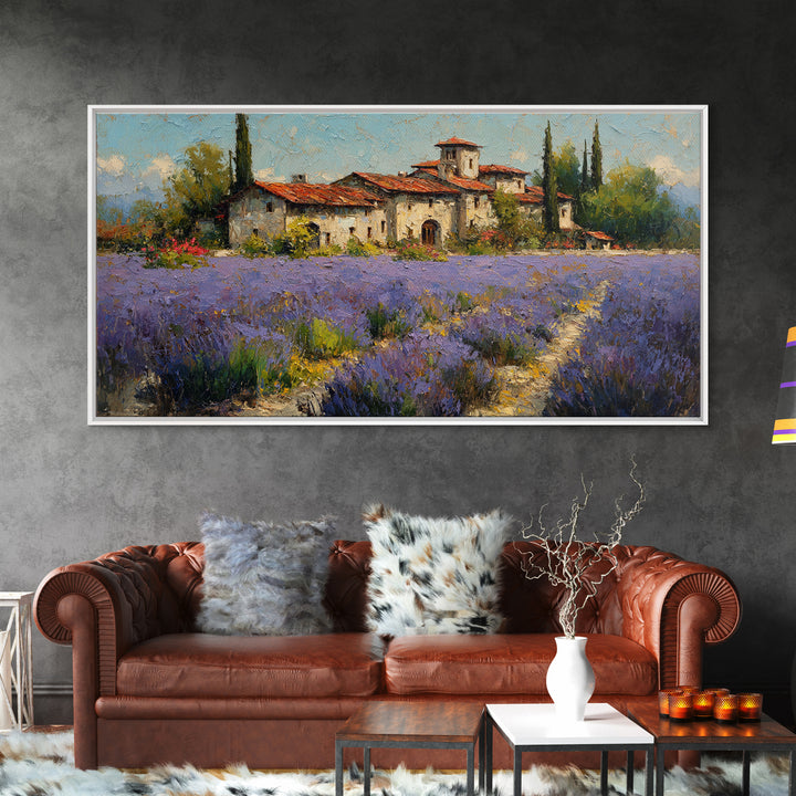 Oversized Lavender Field Framed Canvas Print, Above Bed Art, Sage Green Wall Art, Bedroom Decor, Serenity, Modern Decor, ABA-2x1-87