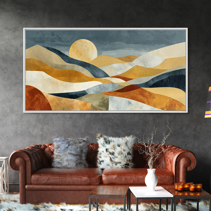 Abstract Sunrise Geometry Framed Canvas Print, Above Bed Art, Bedroom Decor, Abstract Art, Serenity, Living Room Wall Art, ABA-2x1-88