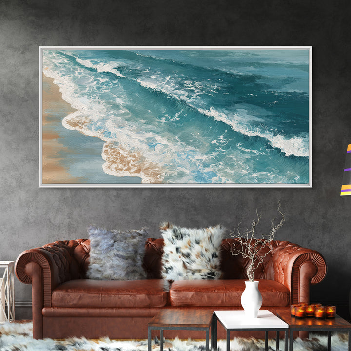 Serene Ocean Tide Seen from Above Canvas Print, Above Bed Art, Bedroom Decor, Oil Painting, Serenity, Boho Decor, Western Decor, ABA-2x1-89