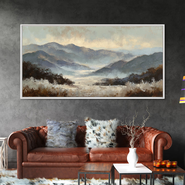 Panoramic Misty Mountain Landscape Canvas Print, Above Bed Art, Textured Wall Art, Bedroom Decor, Fine Art, Serenity, ABA-2x1-93