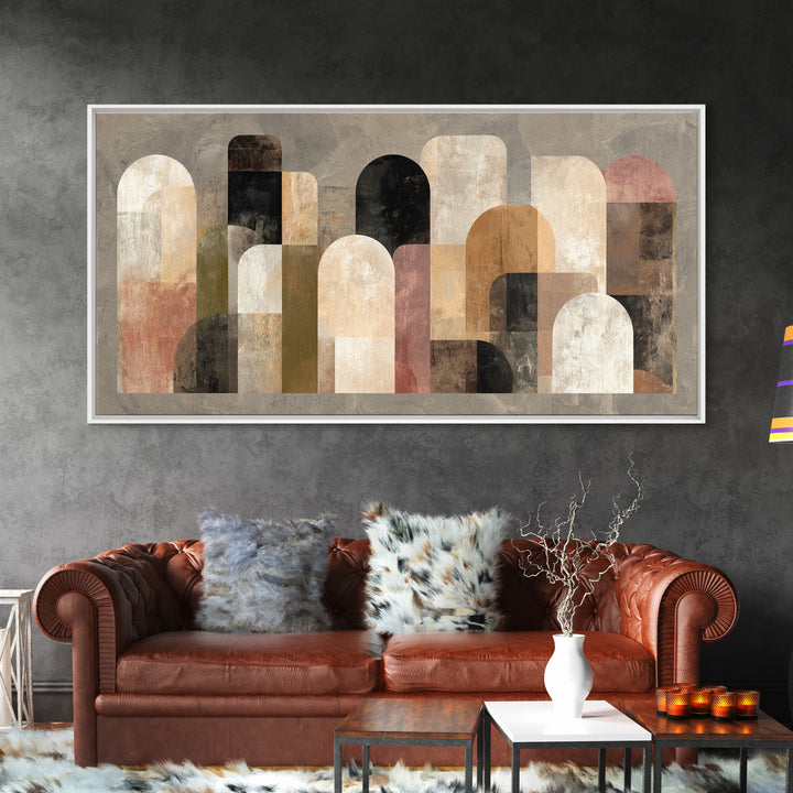 Neutral Abstract Arches Framed Canvas Print, Above Bed Art, Japanese Wall Art, Bedroom Decor, Fine Art, Serenity, Neutral Decor, ABA-2x1-96
