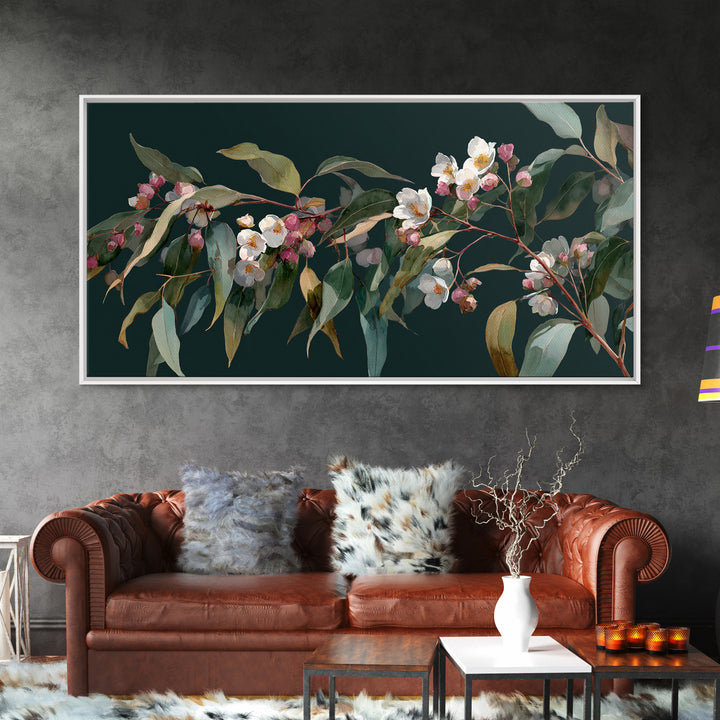 Soft Eucalyptus Branches Arranged Symmetrically Canvas Print, Above Bed Art, Bedroom Decor, Watercolor Art, Serenity, ABA-2x1-98