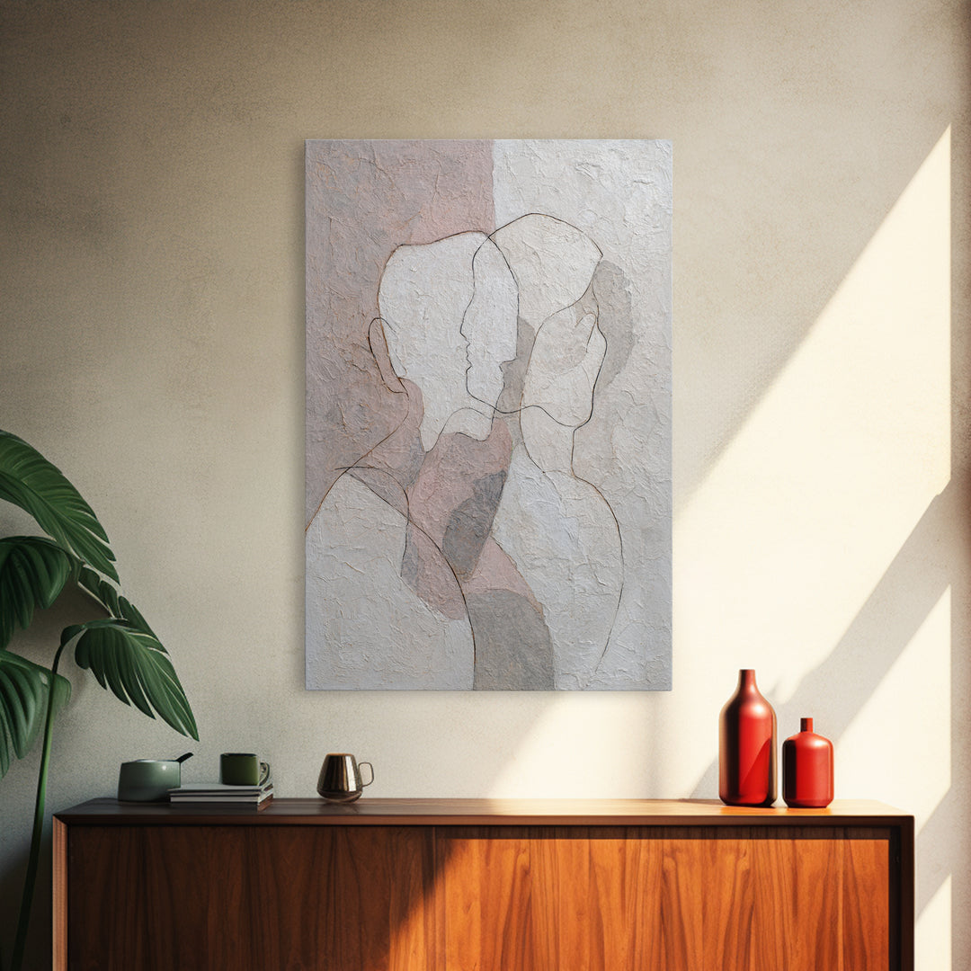 Minimal Two Figure Line Drawing Canvas Print, Above Bed Art, Boho Wall Decor, Bedroom Decor, Fine Art, Serenity, Fine Art Print, ABA-2x3-16