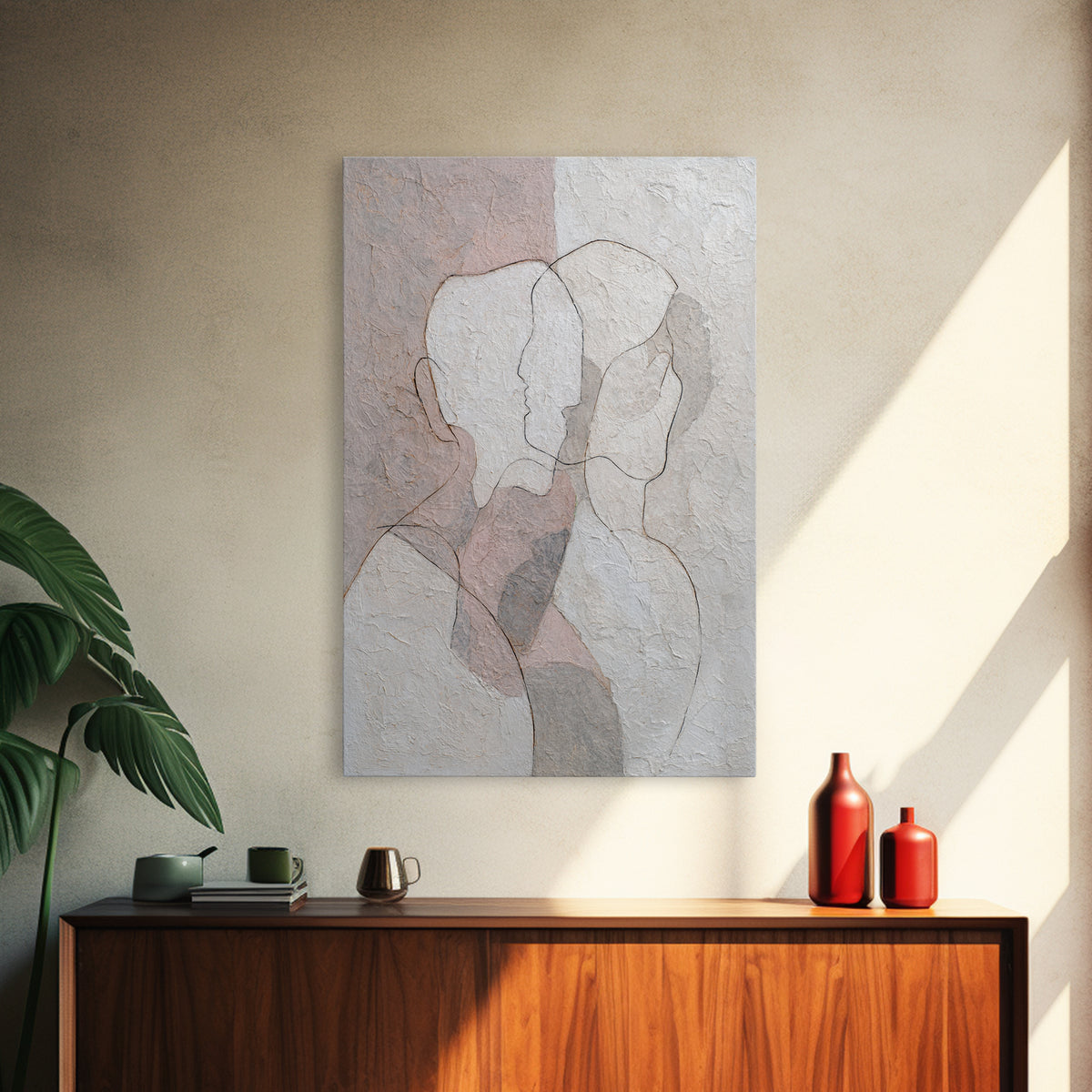 Minimal Two Figure Line Drawing Canvas Print, Above Bed Art, Boho Wall Decor, Bedroom Decor, Fine Art, Serenity, Fine Art Print, ABA-2x3-16