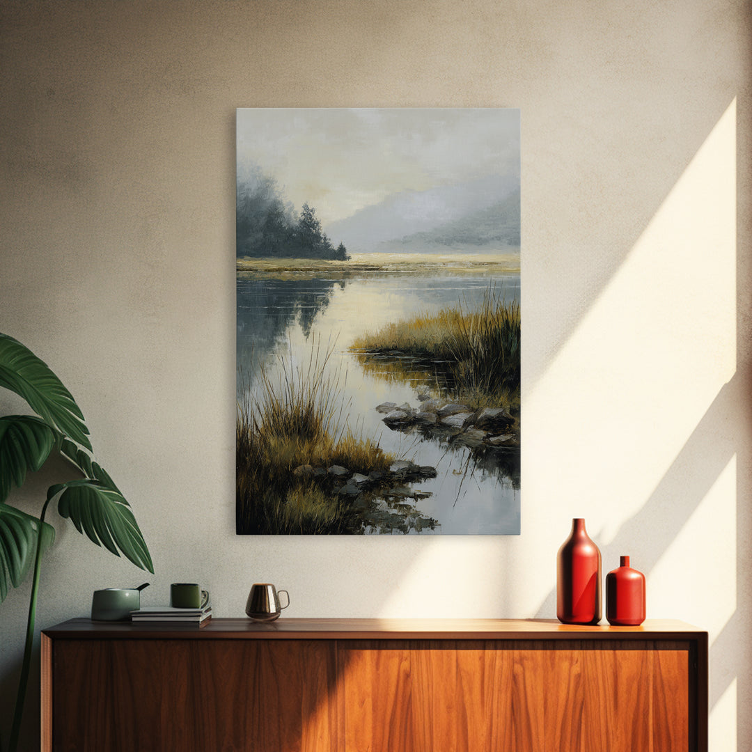 Calming Lake Reflection Framed Canvas Print, Above Bed Art, Gallery Decor, Bedroom Decor, Fine Art, Serenity, Wall Art, ABA-2x3-19