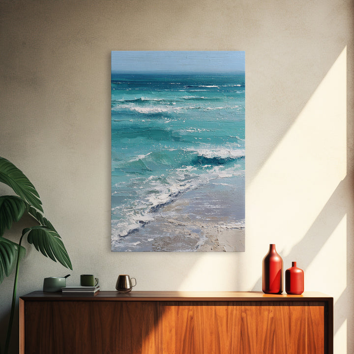 Serene Ocean Tide Seen from Above Framed Canvas Print, Above Bed Art, Dorm Decor, Bedroom Decor, Serenity, Dopamine Decor, ABA-2x3-53