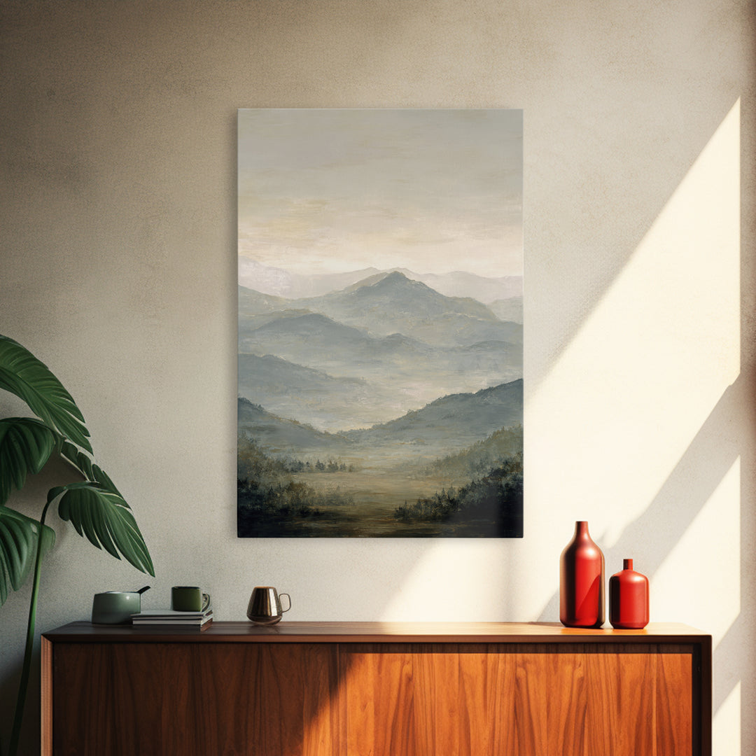 Panoramic Misty Mountain Landscape Canvas Print, Above Bed Art, Apartment Decor, Bedroom Decor, Serenity, Photography Prints, ABA-2x3-57