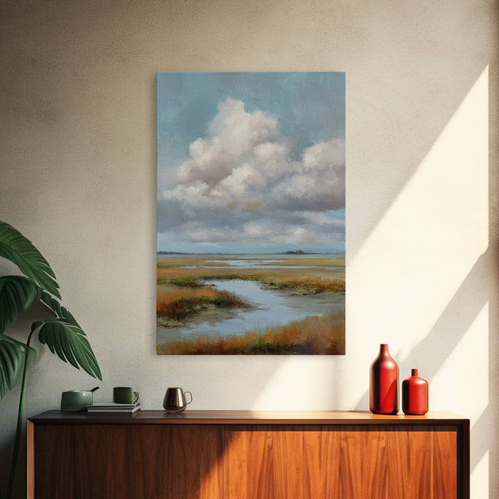 Tranquil Cloudscape with Blush Undertones Canvas Print, Above Bed Art, Original Art, Bedroom Decor, Fine Art, Serenity, ABA-2x3-61