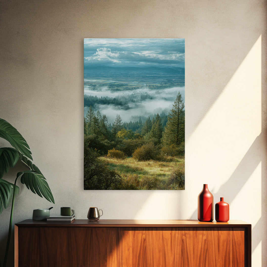 Quiet Forest Ridge Softened by Fog Canvas Print, Above Bed Art, Digital Prints, Bedroom Decor, Oil Painting, Serenity, ABA-2x3-70