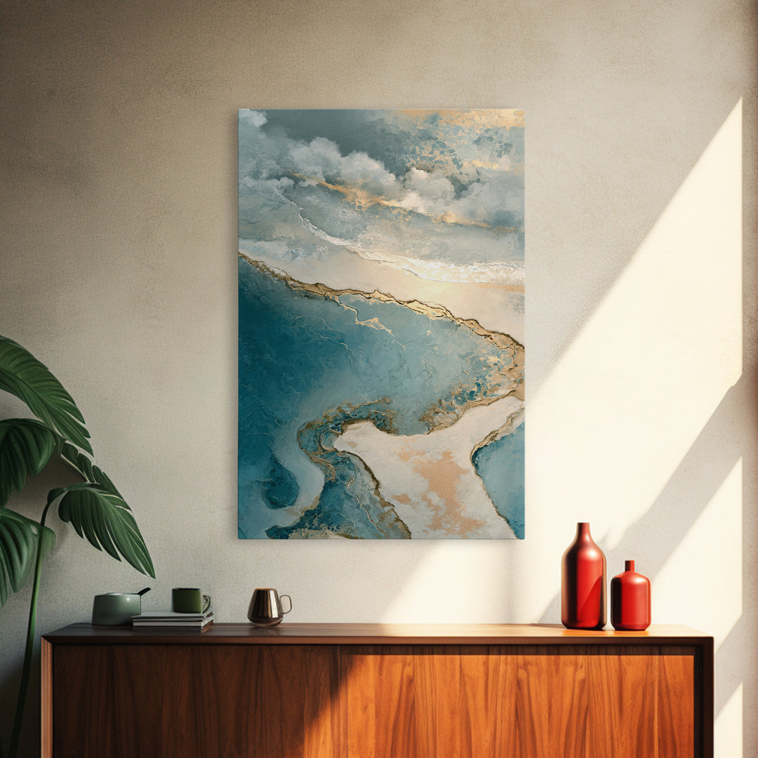 Serene Ocean Tide Seen from Above Canvas Print, Above Bed Art, Digital Print, Bedroom Decor, Watercolor Art, Serenity, ABA-2x3-77