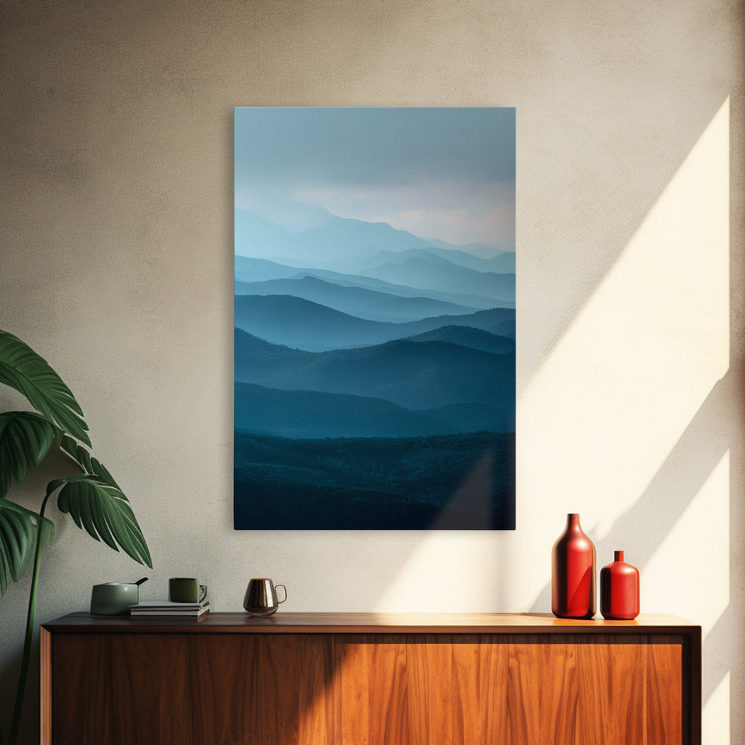 Soft Alpine Horizon Framed Canvas Print, Above Bed Art, Japanese Wall Art, Bedroom Decor, Fine Art, Serenity, Neutral Decor, ABA-2x3-8