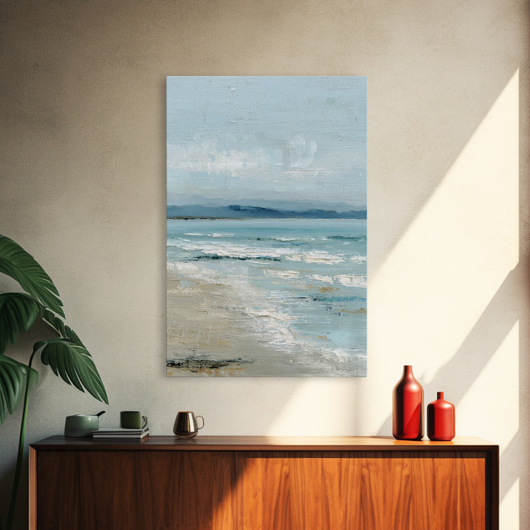 Quiet Moon over a Calm Ocean Horizon Framed Canvas Print, Above Bed Art, Printable Art, Bedroom Decor, Fine Art, Serenity, ABA-2x3-83