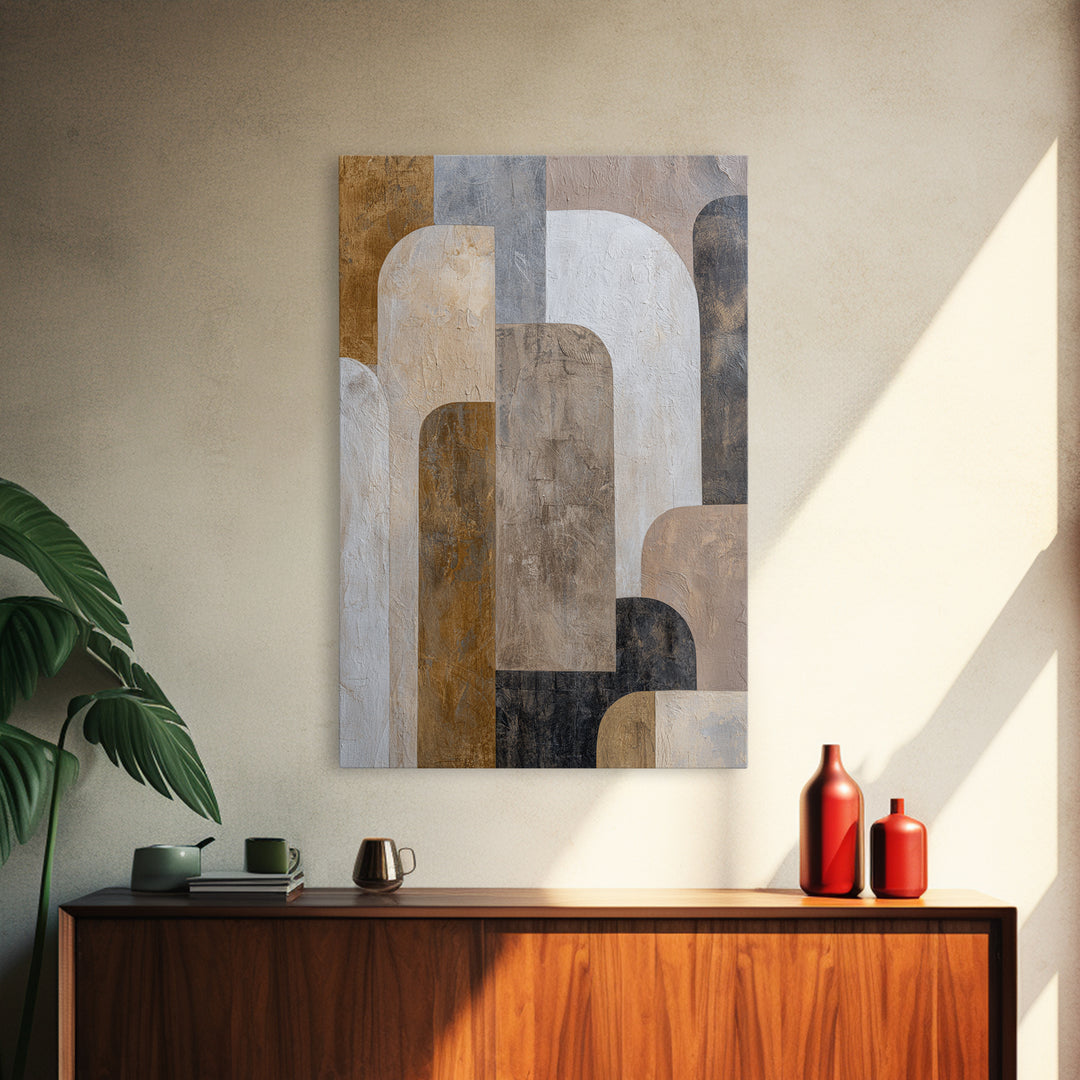 Neutral Abstract Arches Framed Canvas Print, Above Bed Art, Boho Decor, Bedroom Decor, Abstract Art, Serenity, ABA-2x3-84