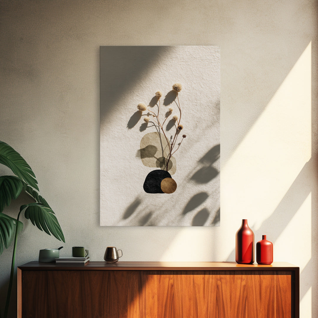 Japandi Ink Shapes Framed Canvas Print, Above Bed Art, Digital Art, Bedroom Decor, Abstract Art, Serenity, Living Room Decor, ABA-2x3-98