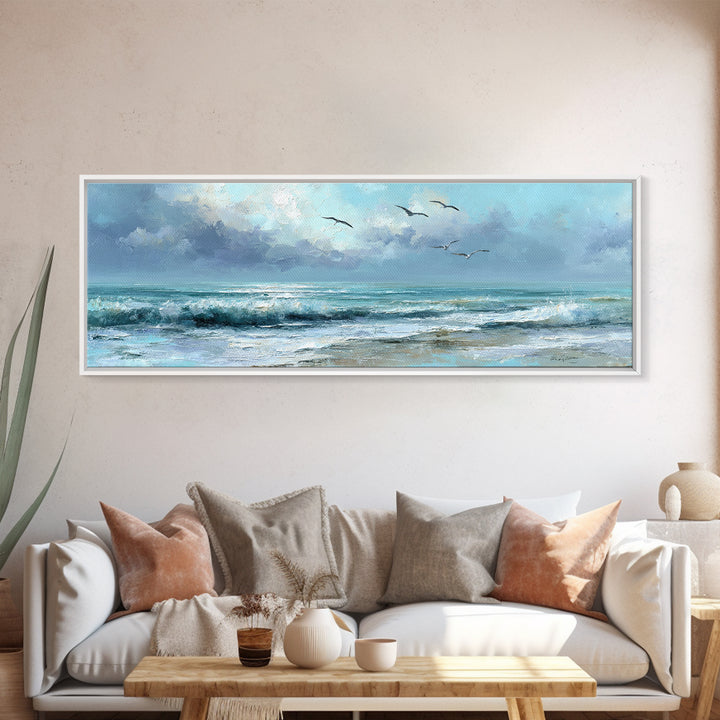 Quiet Moon over a Calm Ocean Horizon Canvas Print, Above Bed Art, Fine Art Print, Bedroom Decor, Serenity, Digital Art, ABA-3x1-19