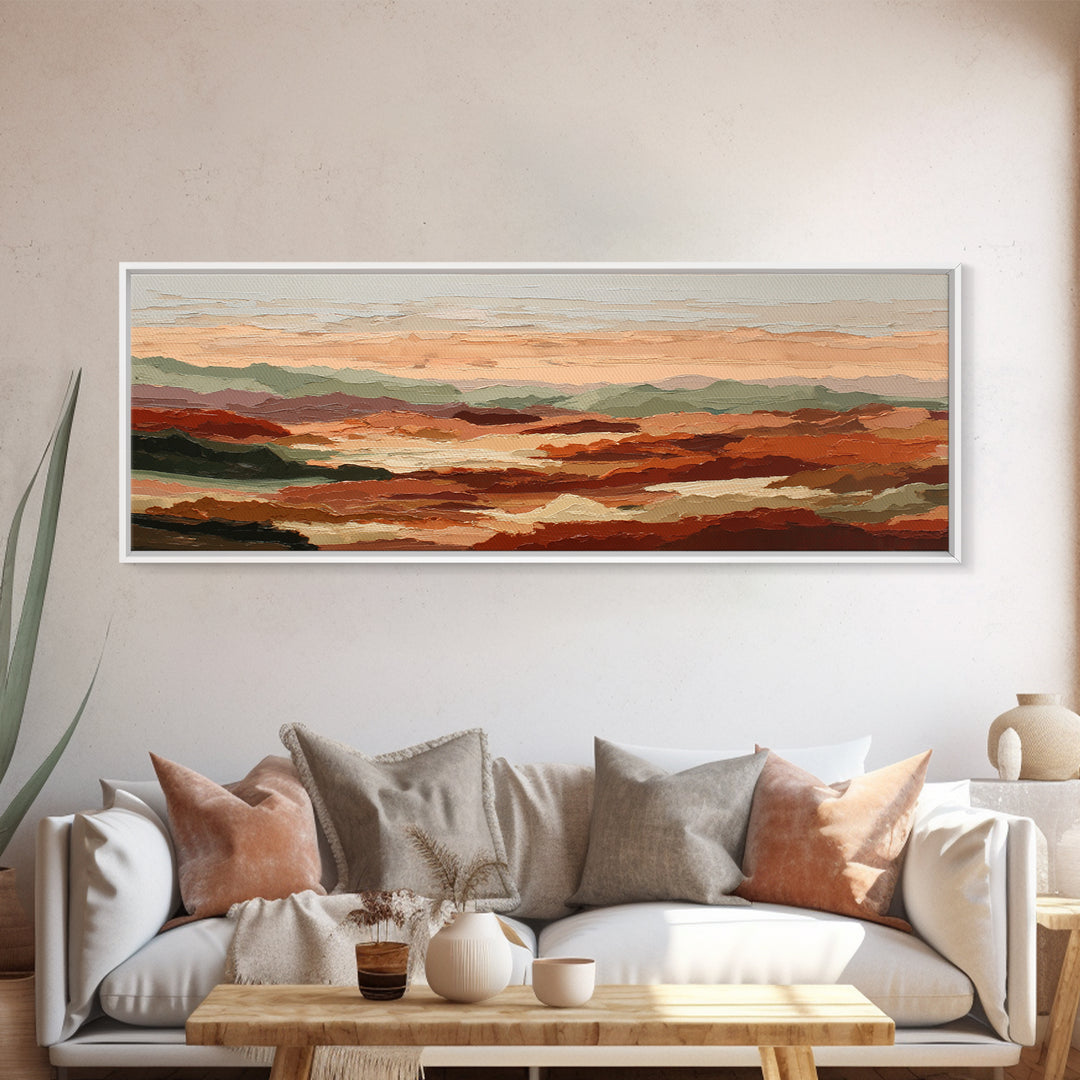 Dreamy Desert Sunset Framed Canvas Print, Above Bed Art, Statement Artwork, Bedroom Decor, Fine Art, Serenity, ABA-3x1-23