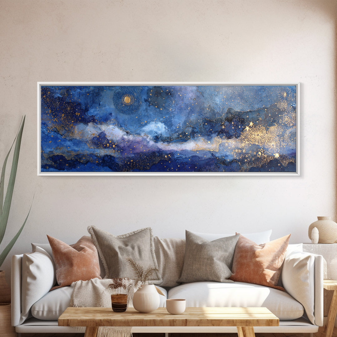 Subtle Celestial Scene Canvas Print, Above Bed Art, Printable Art, Bedroom Decor, Oil Painting, Serenity, Bedroom Wall Art, ABA-3x1-29