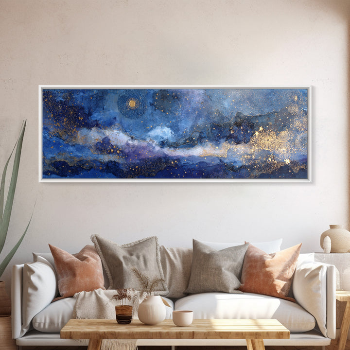Subtle Celestial Scene Canvas Print, Above Bed Art, Printable Art, Bedroom Decor, Oil Painting, Serenity, Bedroom Wall Art, ABA-3x1-29