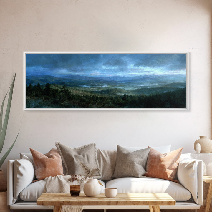 Quiet Forest Ridge Softened by Fog Canvas Print, Above Bed Art, Wall Art, Bedroom Decor, Fine Art, Serenity, Digital Print, ABA-3x1-30