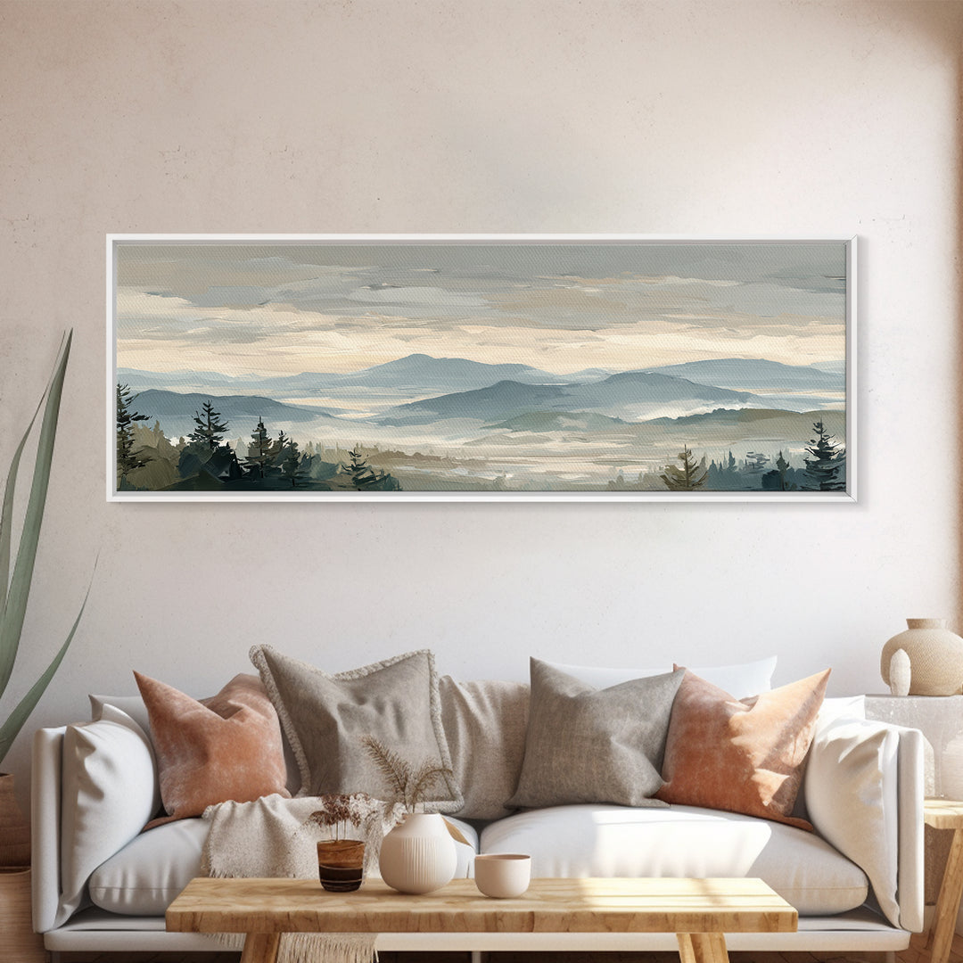 Soft Alpine Horizon Canvas Print, Above Bed Art, Home Decor, Bedroom Decor, Oil Painting, Serenity, Contemporary Art, ABA-3x1-40