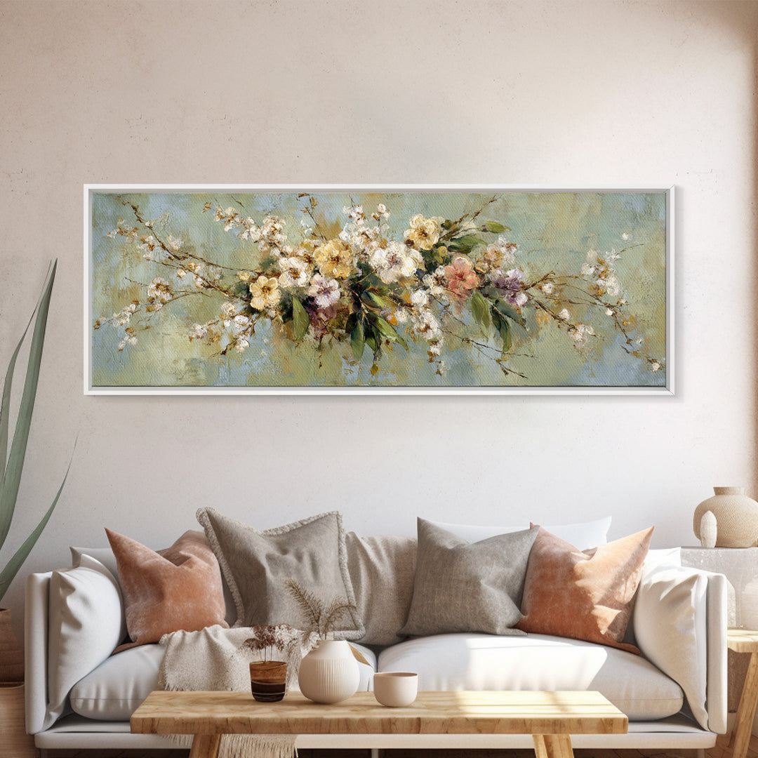Soft Eucalyptus Branches Arranged Symmetrically Canvas Print, Above Bed Art, Living Room Decor, Bedroom Decor, Serenity, ABA-3x1-46