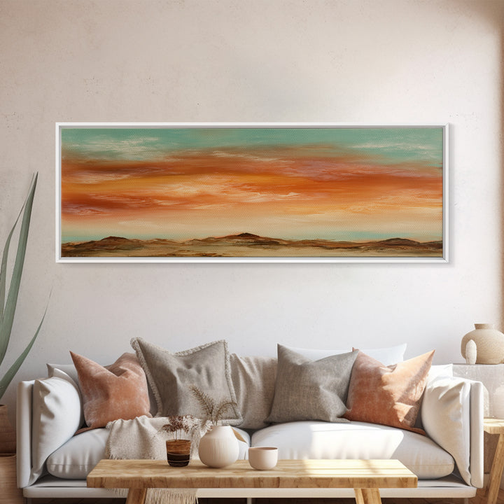 Dreamy Desert Sunset Framed Canvas Print, Above Bed Art, Digital Art, Bedroom Decor, Fine Art, Serenity, Living Room Decor, ABA-3x1-47
