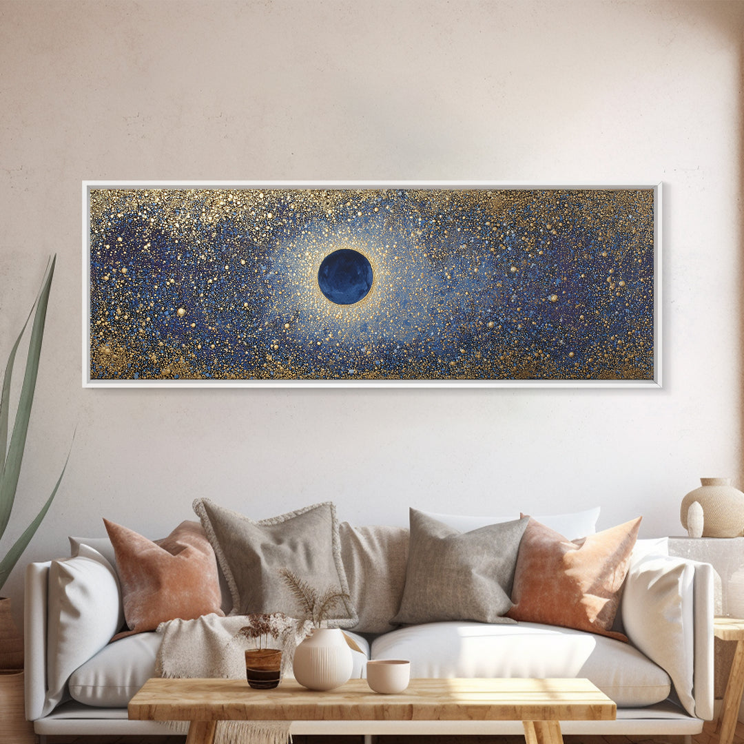 Subtle Celestial Scene Framed Canvas Print, Above Bed Art, Japanese Wall Art, Bedroom Decor, Fine Art, Serenity, Neutral Decor, ABA-3x1-53