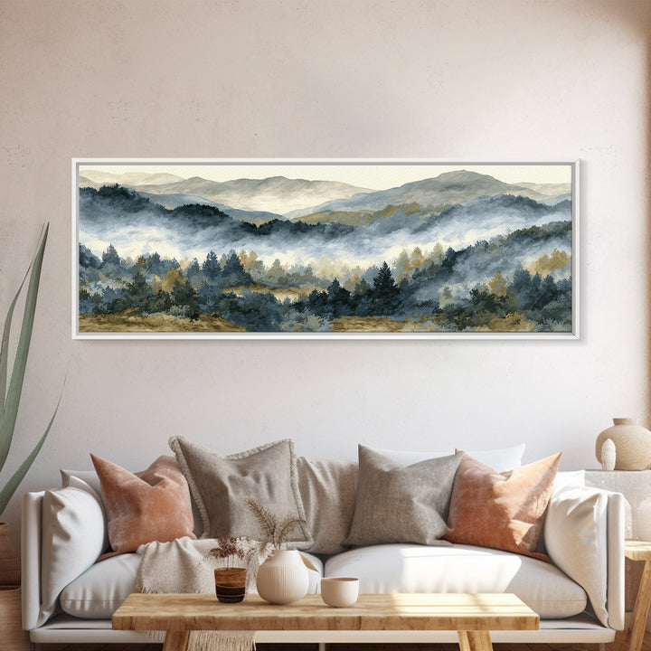 Quiet Forest Ridge Softened by Fog Canvas Print, Above Bed Art, Boho Decor, Bedroom Decor, Serenity, Statement Artwork, ABA-3x1-54