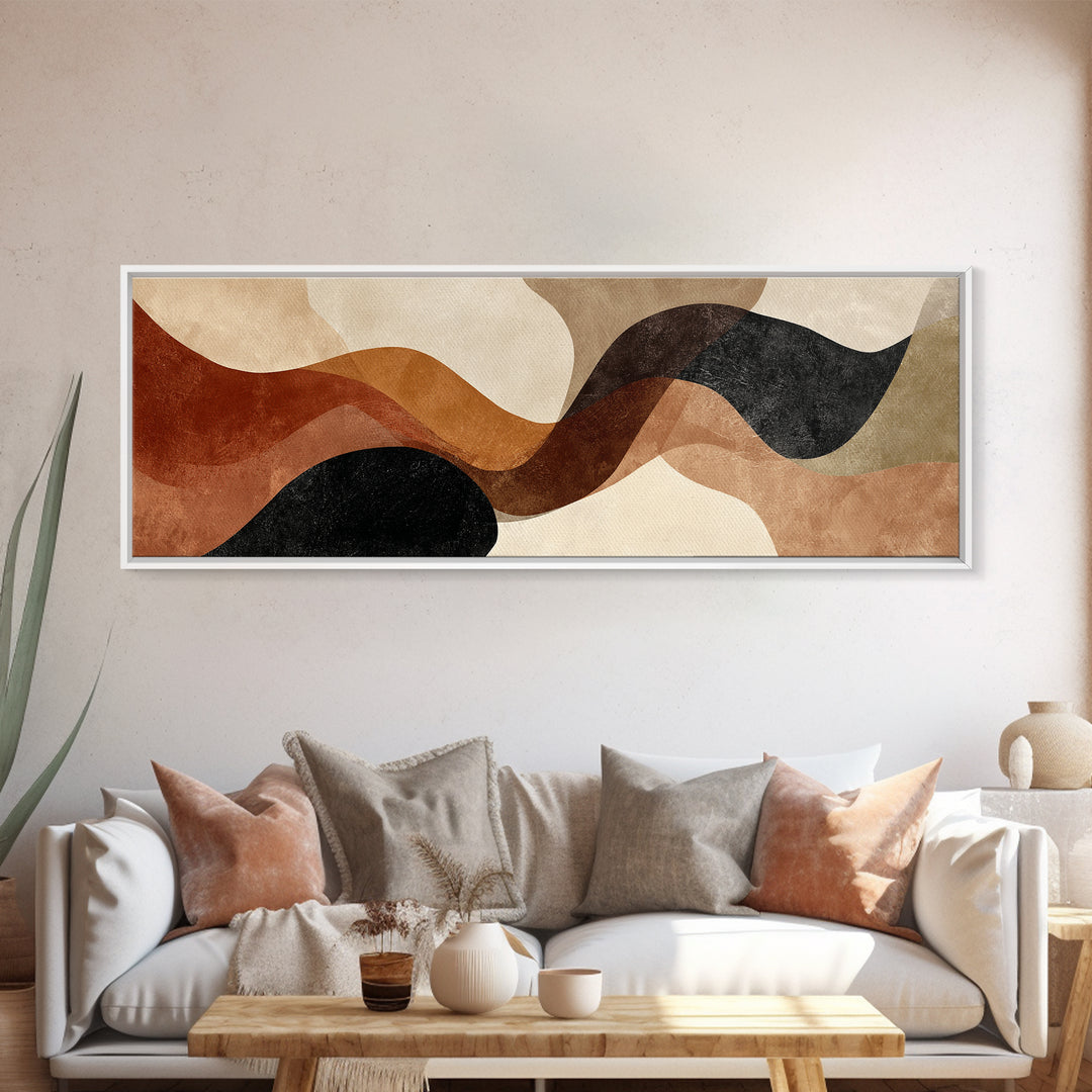 Warm Taupe Abstract Waves Framed Canvas Print, Above Bed Art, Contemporary Art, Bedroom Decor, Serenity, Textured Wall Art, ABA-3x1-55
