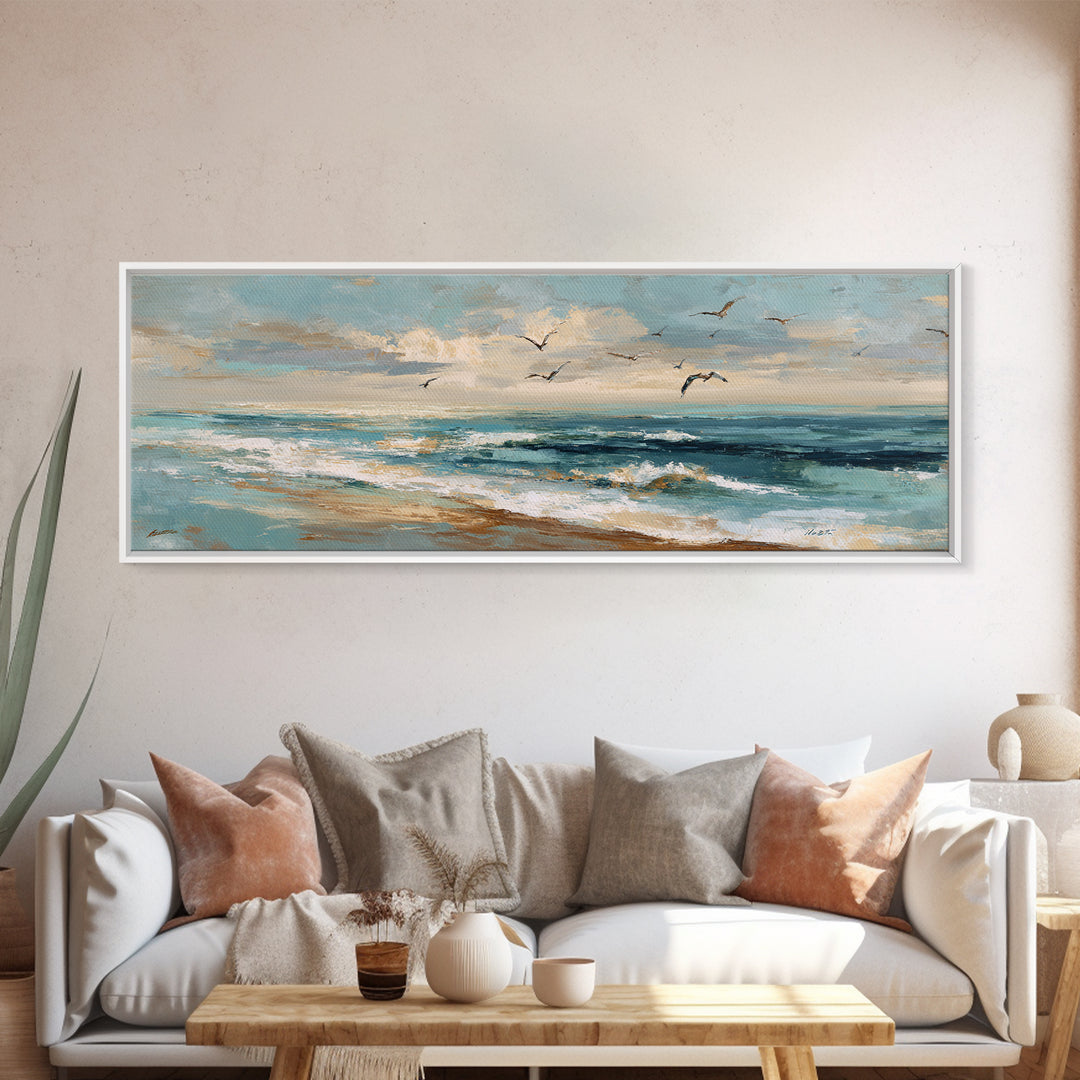 Serene Ocean Tide Seen from Above Canvas Print, Above Bed Art, Boho Wall Decor, Bedroom Decor, Serenity, Fine Art Print, ABA-3x1-61