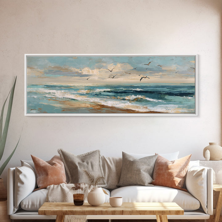 Serene Ocean Tide Seen from Above Canvas Print, Above Bed Art, Boho Wall Decor, Bedroom Decor, Serenity, Fine Art Print, ABA-3x1-61