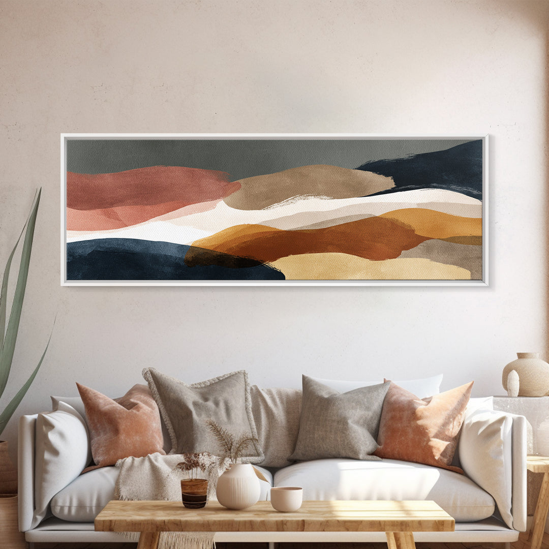 Warm Taupe Abstract Waves Framed Canvas Print, Above Bed Art, Gallery Decor, Bedroom Decor, Abstract Art, Serenity, Wall Art, ABA-3x1-7