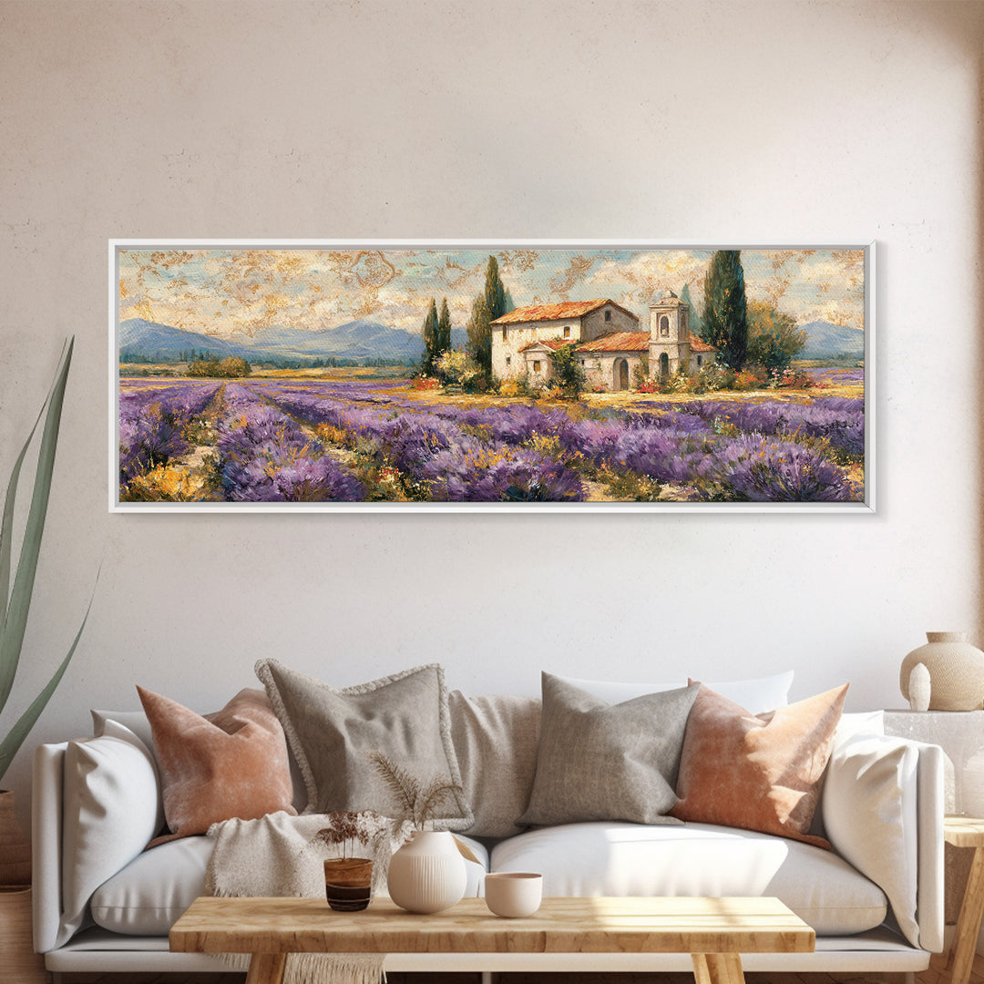 Oversized Lavender Field Canvas Print, Above Bed Art, Mid Century Modern, Bedroom Decor, Serenity, Horizontal Wall Art, ABA-3x1-83