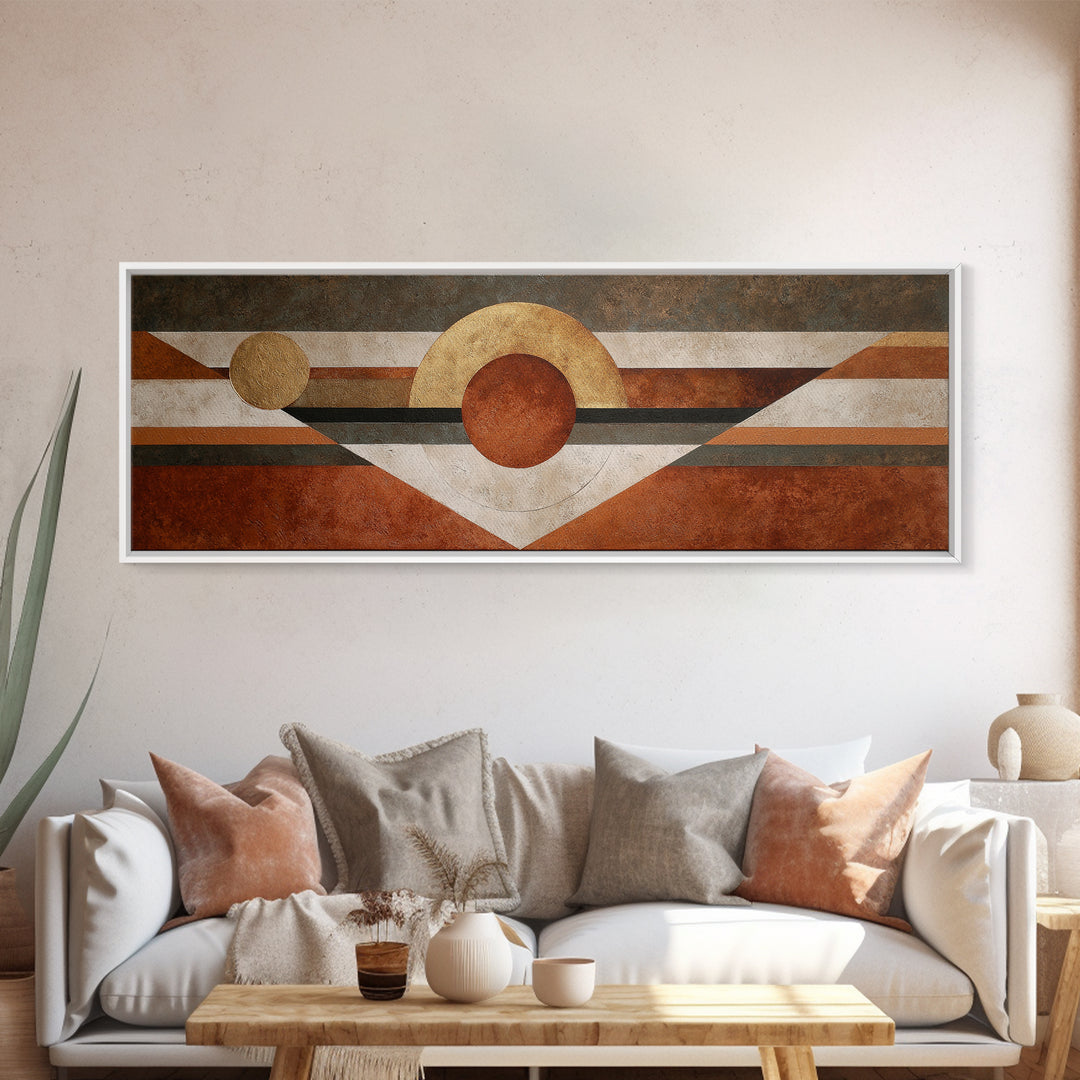 Abstract Sunrise Geometry Framed Canvas Print, Above Bed Art, Digital Art, Bedroom Decor, Abstract Art, Serenity, ABA-3x1-84