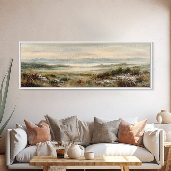 Soft Romantic Landscape Framed Canvas Print, Above Bed Art, Canvas Wall Art, Bedroom Decor, Fine Art, Serenity, Boho Wall Decor, ABA-3x1-9