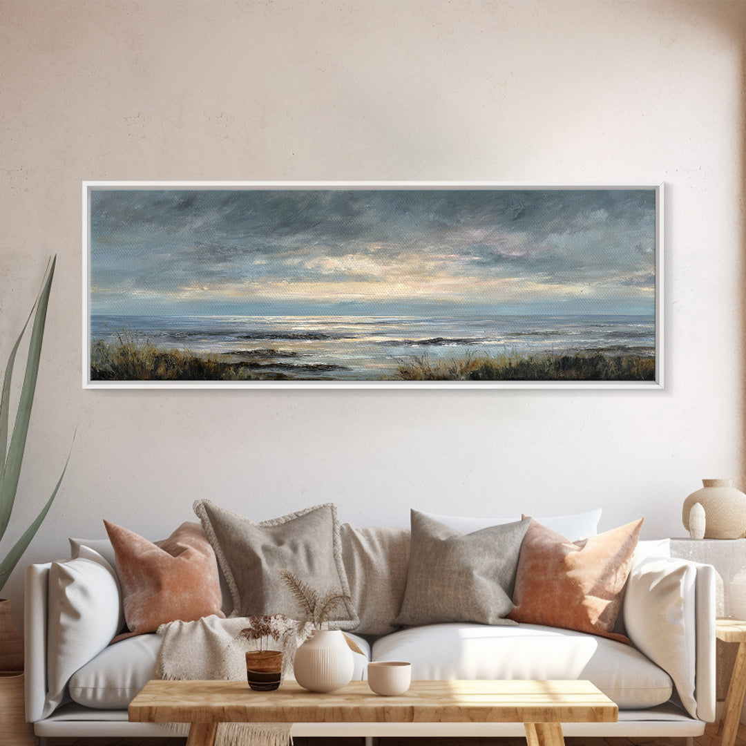 Tranquil Cloudscape with Blush Undertones Canvas Print, Above Bed Art, Above Bed Decor, Bedroom Decor, Fine Art, Serenity, ABA-3x1-93