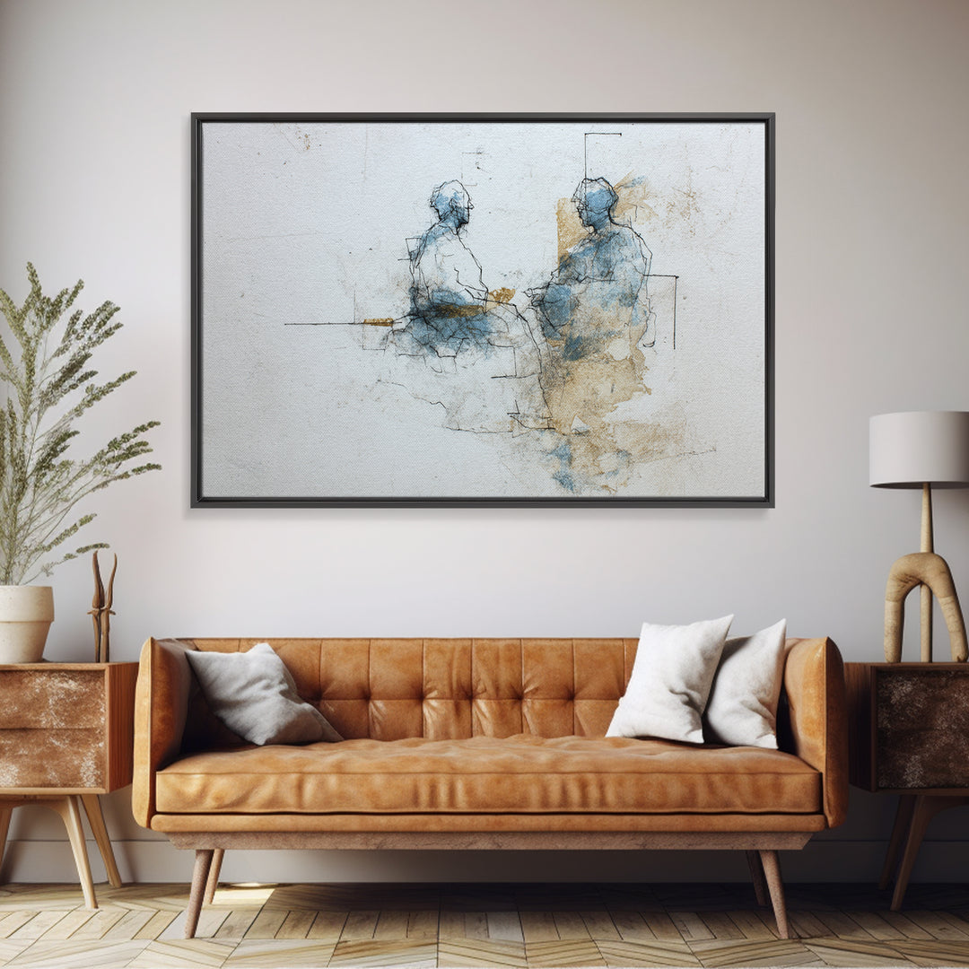 Minimal Two Figure Line Drawing Canvas Print, Above Bed Art, Digital Print, Bedroom Decor, Serenity, Living Room Wall Art, ABA-3x2-12