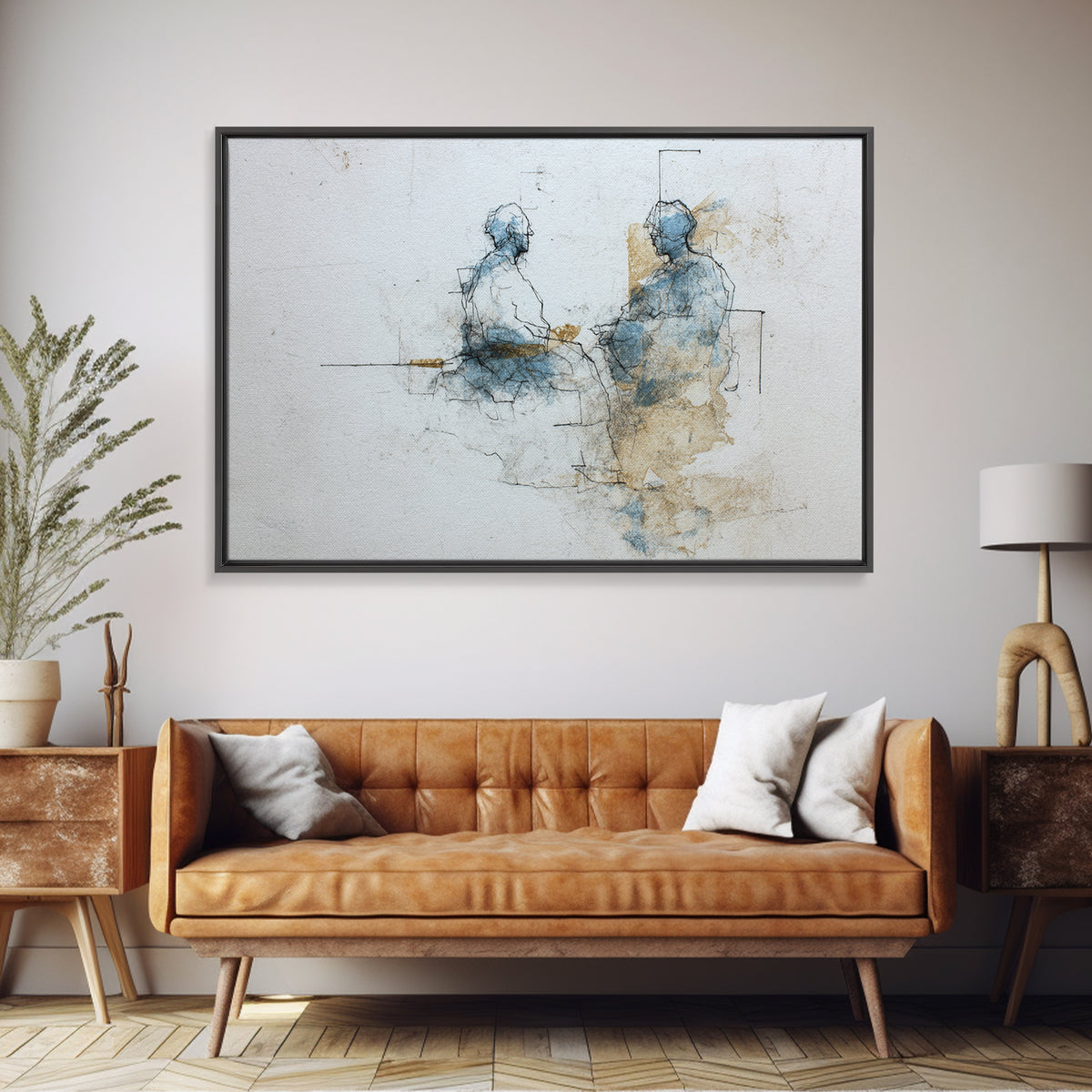 Minimal Two Figure Line Drawing Canvas Print, Above Bed Art, Digital Print, Bedroom Decor, Serenity, Living Room Wall Art, ABA-3x2-12
