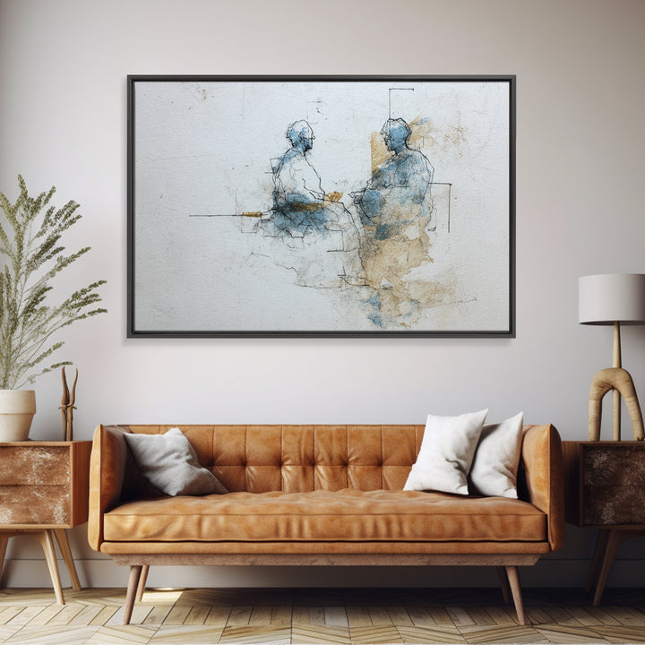 Minimal Two Figure Line Drawing Canvas Print, Above Bed Art, Digital Print, Bedroom Decor, Serenity, Living Room Wall Art, ABA-3x2-12