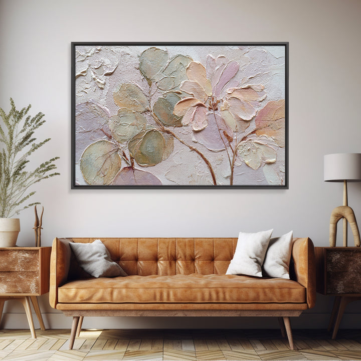 Tonal Botanical Shadows on Plaster Surface Framed Canvas Print, Above Bed Art, Dopamine Decor, Bedroom Decor, Serenity, ABA-3x2-27