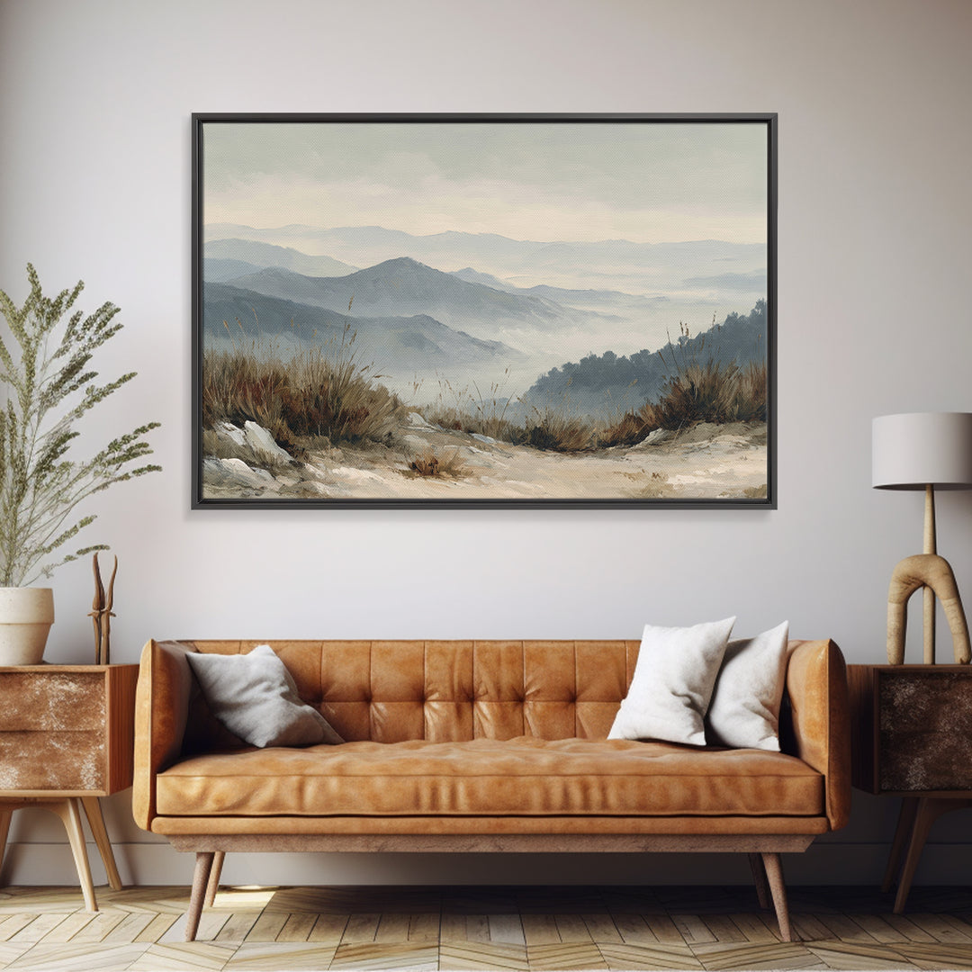 Panoramic Misty Mountain Landscape Canvas Print, Above Bed Art, Living Room Wall Art, Bedroom Decor, Fine Art, Serenity, ABA-3x2-29