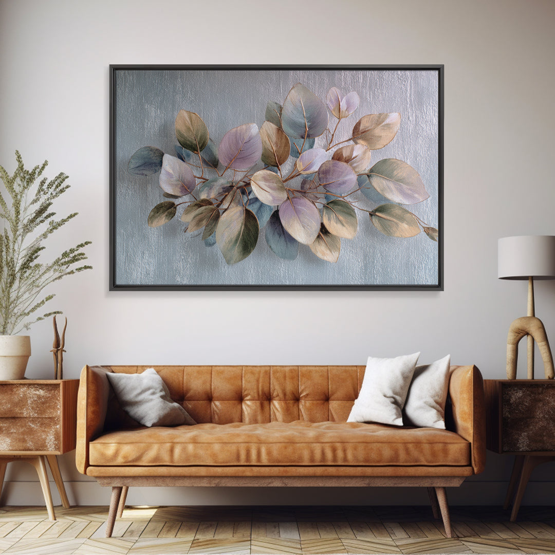 Soft Eucalyptus Branches Arranged Symmetrically Canvas Print, Above Bed Art, Boho Wall Art, Bedroom Decor, Watercolor Art, ABA-3x2-34