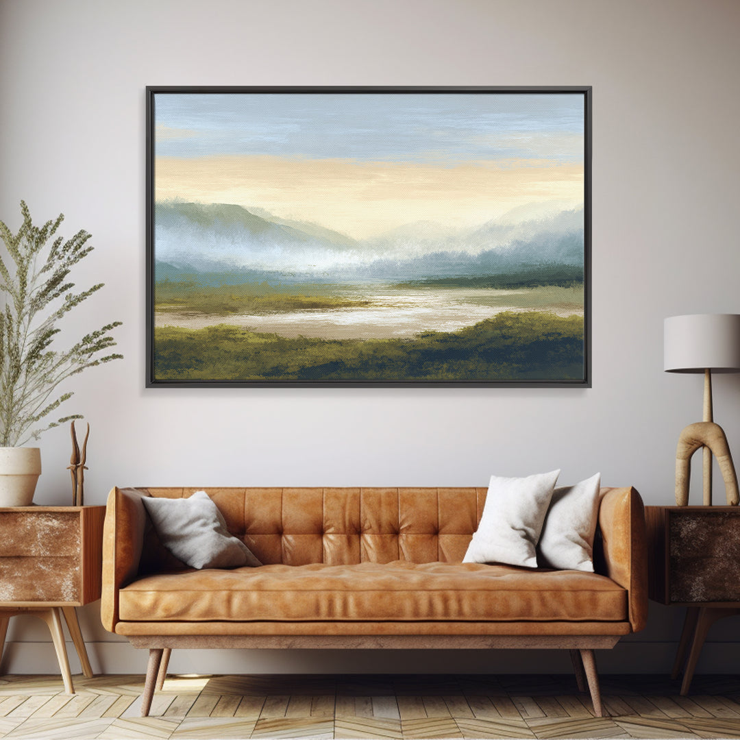 Soft Alpine Horizon Canvas Print, Above Bed Art, Wall Art Prints, Bedroom Decor, Serenity, Boho Wall Art, Horizontal Wall Art, ABA-3x2-4
