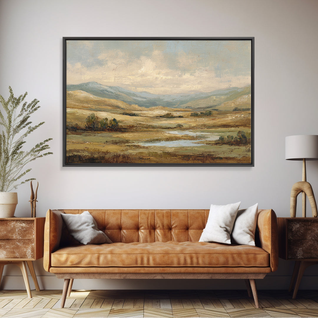 Soft Romantic Landscape Framed Canvas Print, Above Bed Art, Boho Decor, Bedroom Decor, Fine Art, Serenity, Statement Artwork, ABA-3x2-45