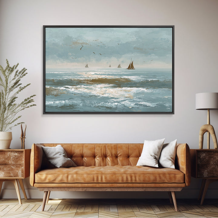 Serene Ocean Tide Seen from Above Canvas Print, Above Bed Art, Western Decor, Bedroom Decor, Oil Painting, Serenity, ABA-3x2-49
