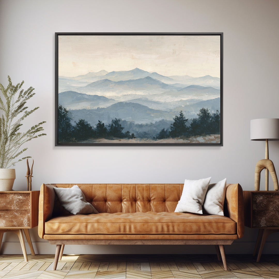 Panoramic Misty Mountain Landscape Canvas Print, Above Bed Art, Living Room Wall Art, Bedroom Decor, Fine Art, Serenity, ABA-3x2-53