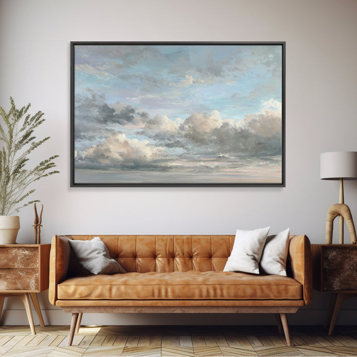 Tranquil Cloudscape with Blush Undertones Canvas Print, Above Bed Art, Japanese Wall Art, Bedroom Decor, Fine Art, Serenity, ABA-3x2-57