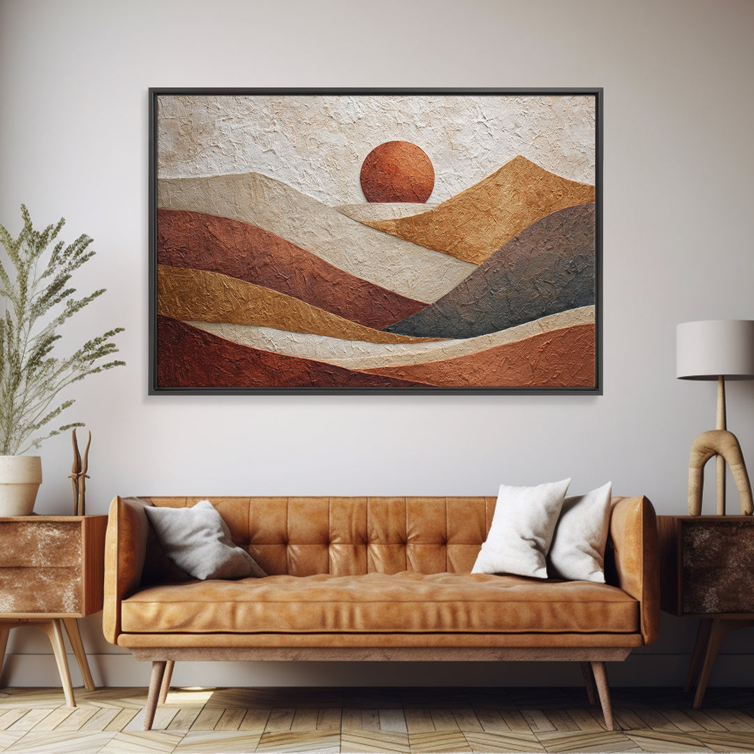 Abstract Sunrise Geometry Canvas Print, Above Bed Art, Neutral Decor, Bedroom Decor, Abstract Art, Serenity, Wall Decor, ABA-3x2-72