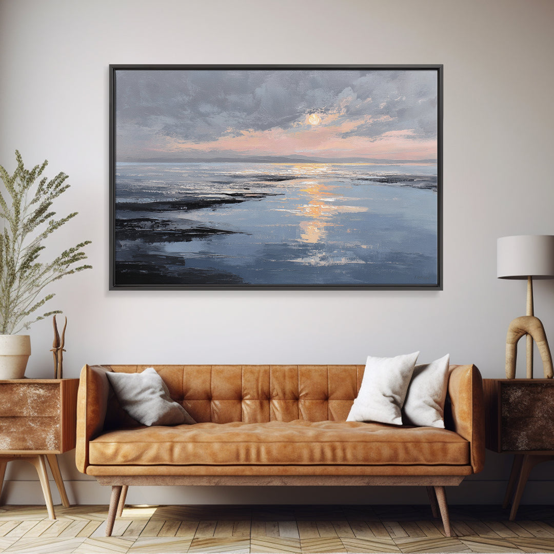 Serene Ocean Tide Seen from Above Canvas Print, Above Bed Art, Western Decor, Bedroom Decor, Oil Painting, Serenity, ABA-3x2-73